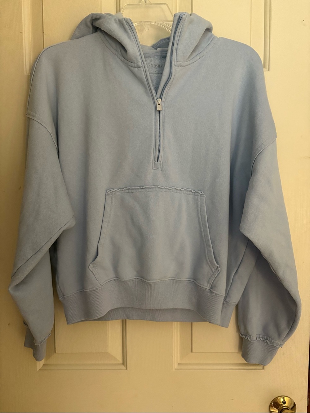 Hollister Light Blue Half-Zip Hoodie Sweatshirt Size Medium